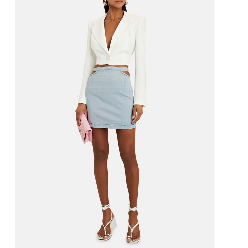 WeWoreWhat Cutout Denim Skirt Mini High Waist Light Blue Buckle Large NWT